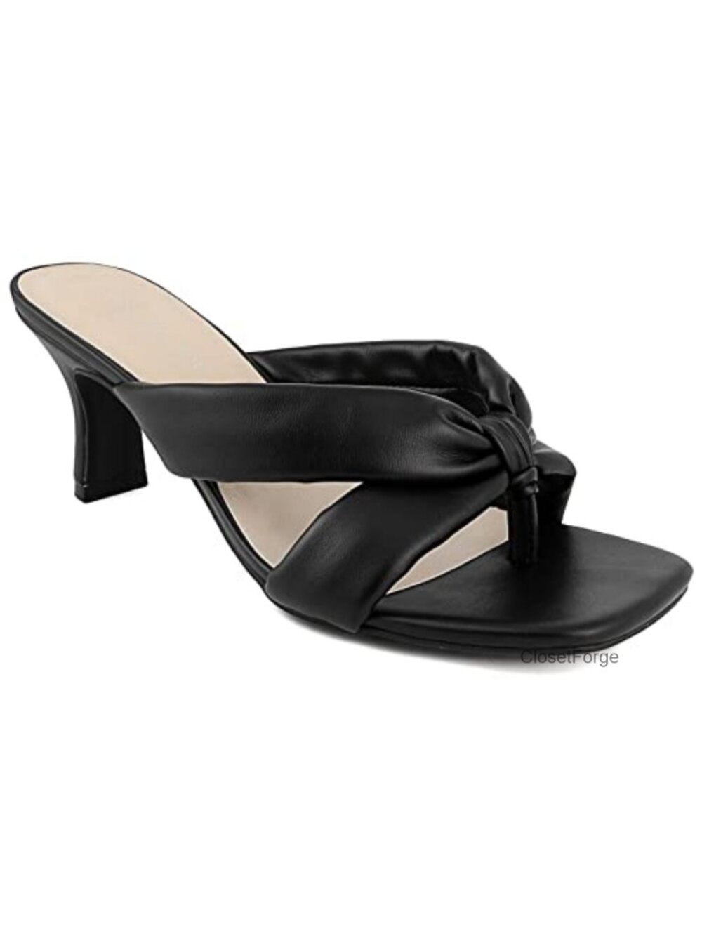 London Fog Womens Heeled Sandals Slide Sandal Bow Faux Leather Padded